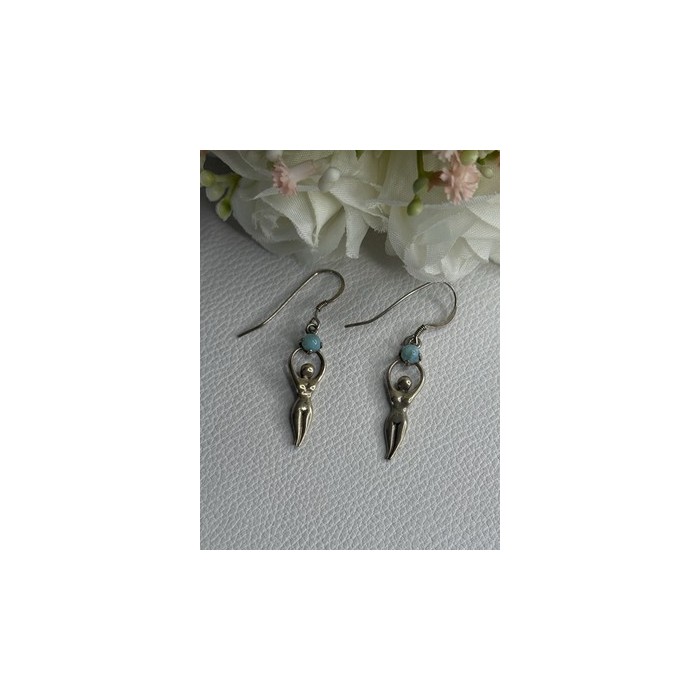 Dancing Girl 925 Sterling Silver Larimar Earrings Length 1.60 Inch