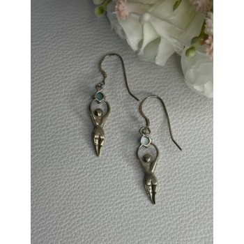 Dancing Girl 925 Sterling Silver Larimar Earrings Length 1.60 Inch