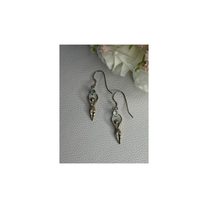 Dancing Girl 925 Sterling Silver Larimar Earrings Length 1.60 Inch