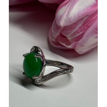 D'joy 925 Sterling Silver Green Nephrite & White Beryl Ring Size 6.5