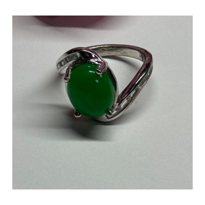 D'joy 925 Sterling Silver Green Nephrite & White Beryl Ring Size 6.5