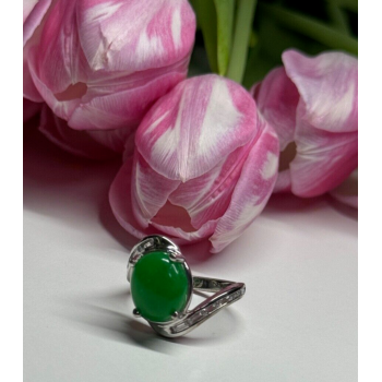 D'joy 925 Sterling Silver Green Nephrite & White Beryl Ring Size 6.5