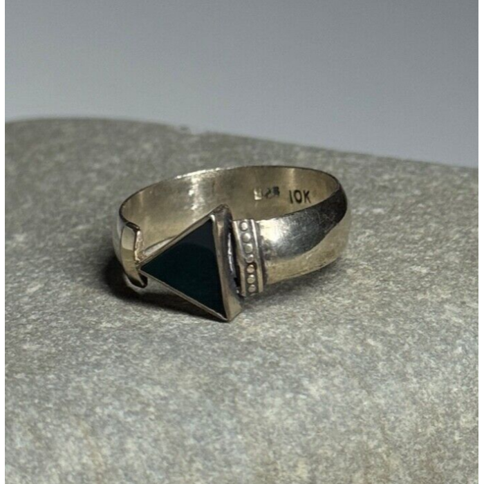 925 Sterling Silver & 10k Yellow Gold Onyx Ring Size 6