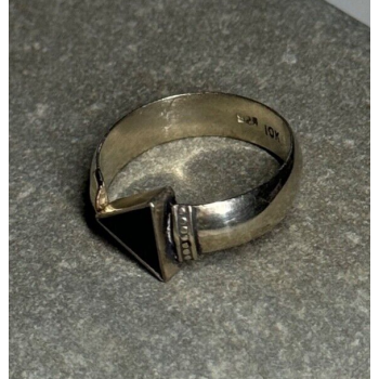 925 Sterling Silver & 10k Yellow Gold Onyx Ring Size 6