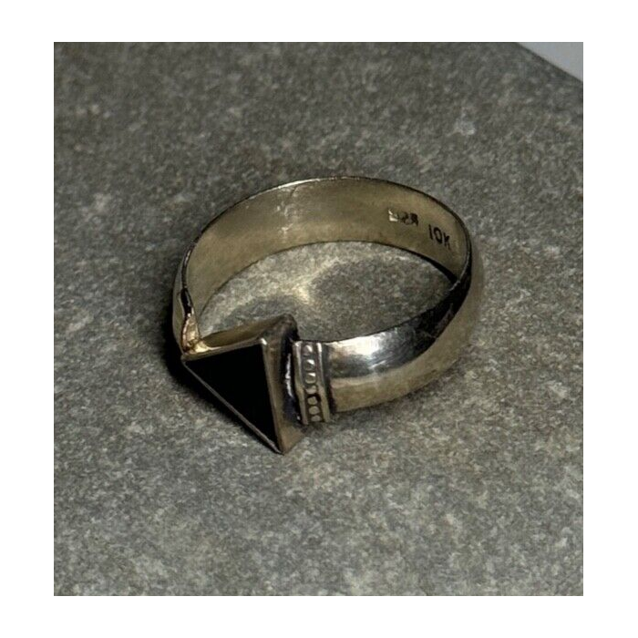 925 Sterling Silver & 10k Yellow Gold Onyx Ring Size 6