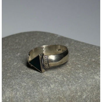 925 Sterling Silver & 10k Yellow Gold Onyx Ring Size 6