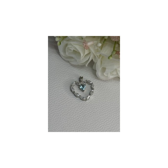 925 Sterling Silver Topaz & Beryl Heart Pendant Length 0.80 Inch