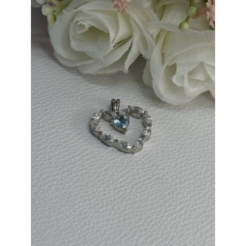925 Sterling Silver Topaz & Beryl Heart Pendant Length 0.80 Inch