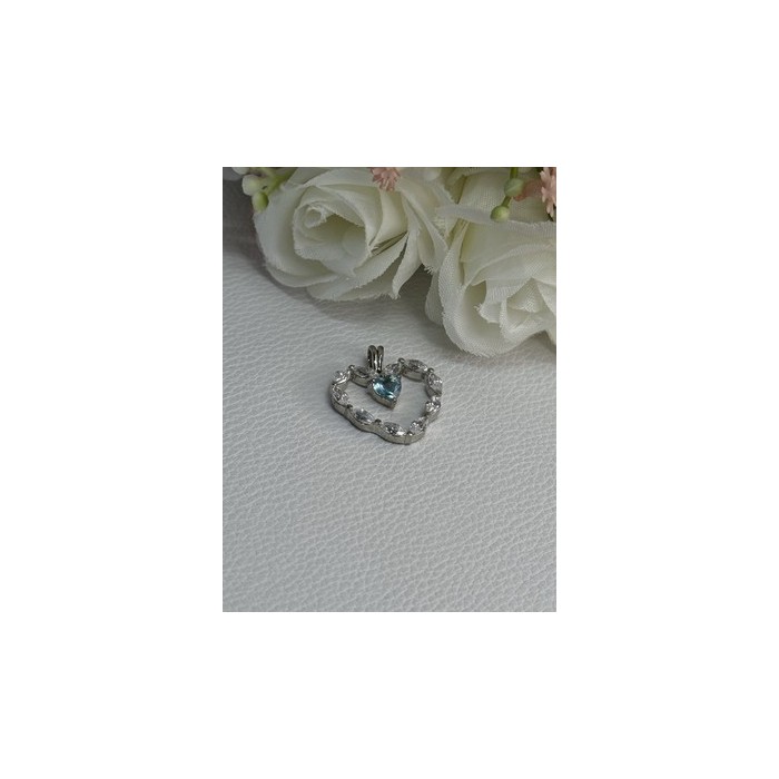 925 Sterling Silver Topaz & Beryl Heart Pendant Length 0.80 Inch