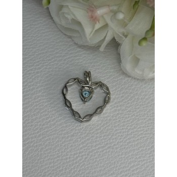 925 Sterling Silver Topaz & Beryl Heart Pendant Length 0.80 Inch