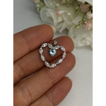 925 Sterling Silver Topaz & Beryl Heart Pendant Length 0.80 Inch