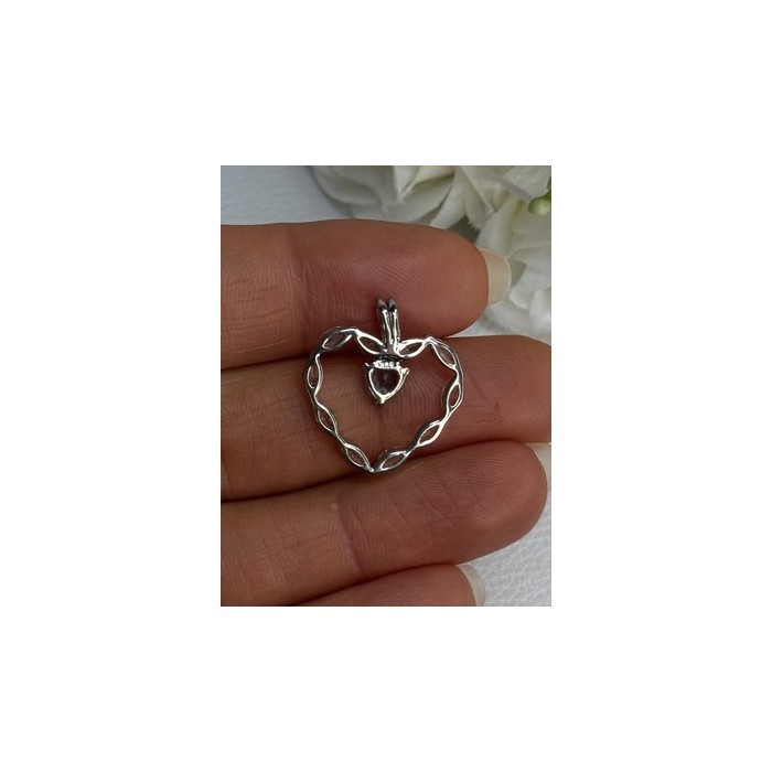 925 Sterling Silver Topaz & Beryl Heart Pendant Length 0.80 Inch