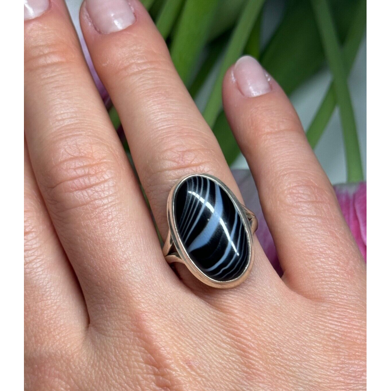 925 Sterling Silver Agate Ring Size 7