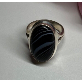 925 Sterling Silver Agate Ring Size 7