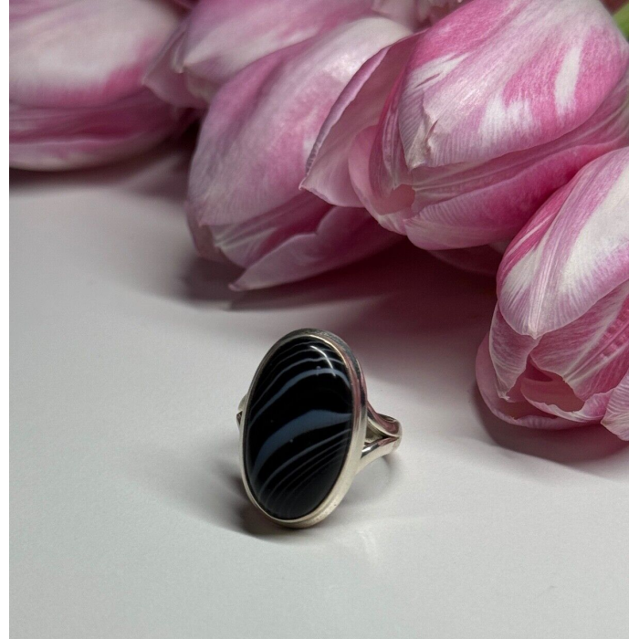 925 Sterling Silver Agate Ring Size 7