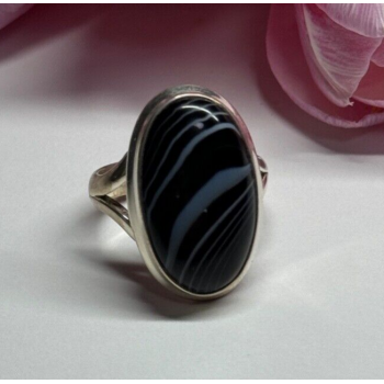 925 Sterling Silver Agate Ring Size 7