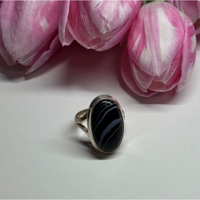 925 Sterling Silver Agate Ring Size 7