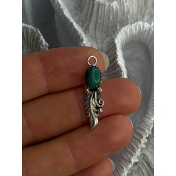 925 Sterling Silver Malachite Pendant Length 1.15 Inch