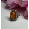 925 Sterling Silver Amber & Marcasite Ring Size 5