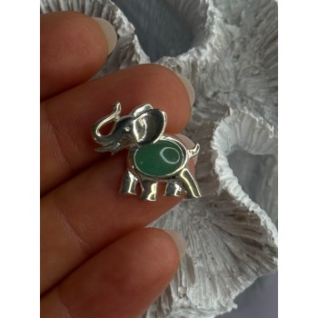 925 Sterling Silver Jade Elephant Charm Pendant Length 0.70 Inch