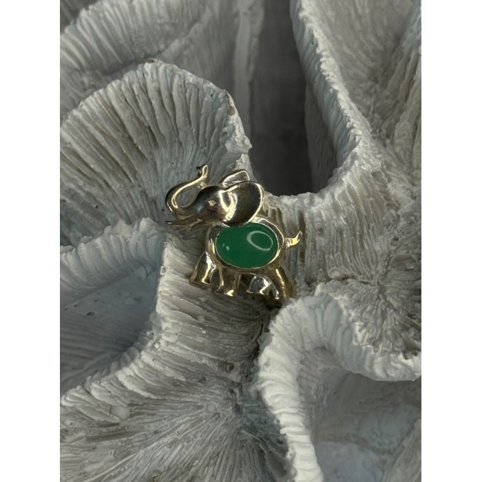 925 Sterling Silver Jade Elephant Charm Pendant Length 0.70 Inch