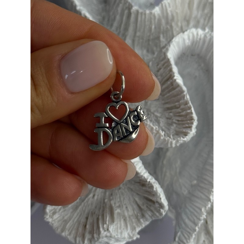 925 Sterling Silver I Love Dance Pendant Charm Length 0.90 Inch