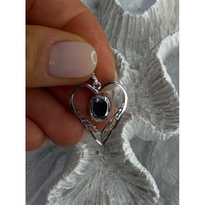 925 Sterling Silver Hematite Heart Pendant Length 1 Inch