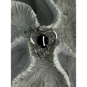 925 Sterling Silver Hematite Heart Pendant Length 1 Inch