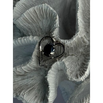 925 Sterling Silver Hematite Heart Pendant Length 1 Inch