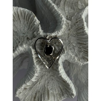 925 Sterling Silver Hematite Heart Pendant Length 1 Inch
