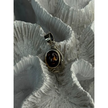 925 Sterling Silver Amber Pendant Length 0.90 Inch