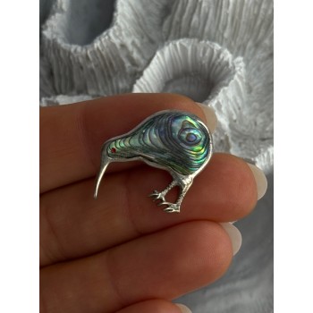 Vintage 925 Sterling Silver Abalone Kiwi Bird Brooch Length 0.80 Inch
