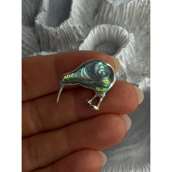 Vintage 925 Sterling Silver Abalone Kiwi Bird Brooch Length 0.80 Inch