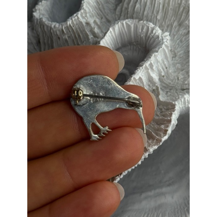 Vintage 925 Sterling Silver Abalone Kiwi Bird Brooch Length 0.80 Inch