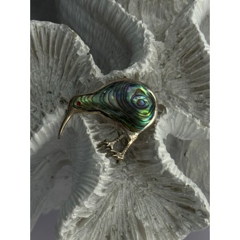 Vintage 925 Sterling Silver Abalone Kiwi Bird Brooch Length 0.80 Inch