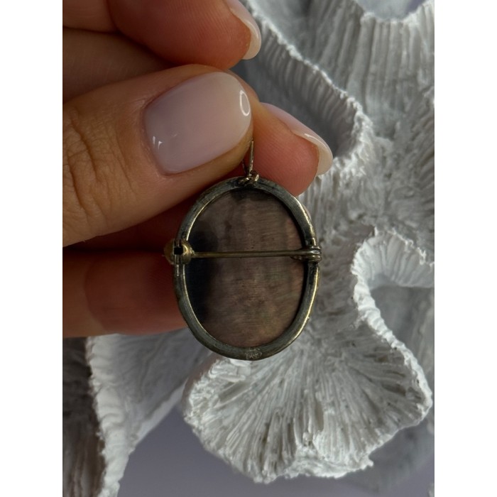 Vintage 925 Sterling Silver Abalone Cameo Brooch Pendant