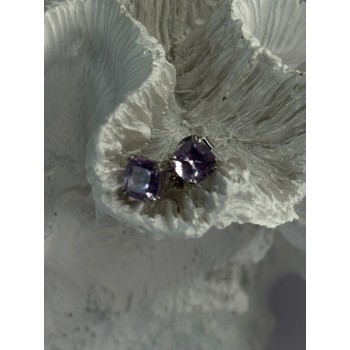 925 Sterling Silver Amethyst Earrings Length 0.25 Inch