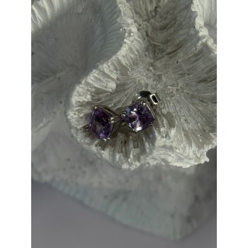 925 Sterling Silver Amethyst Earrings Length 0.25 Inch