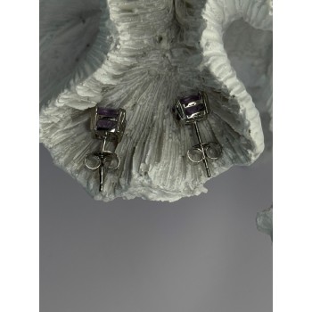 925 Sterling Silver Amethyst Earrings Length 0.25 Inch