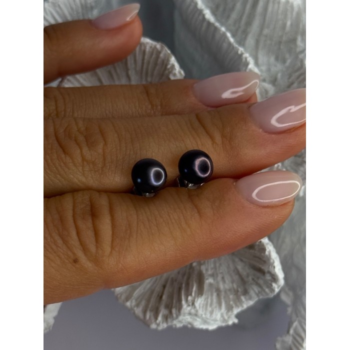 925 Sterling Silver Black Pearl Earrings Length 0.30 Inch