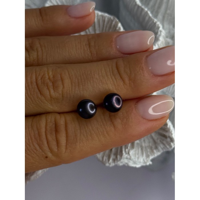 925 Sterling Silver Black Pearl Earrings Length 0.30 Inch