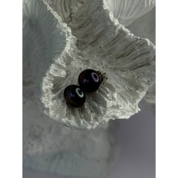 925 Sterling Silver Black Pearl Earrings Length 0.30 Inch