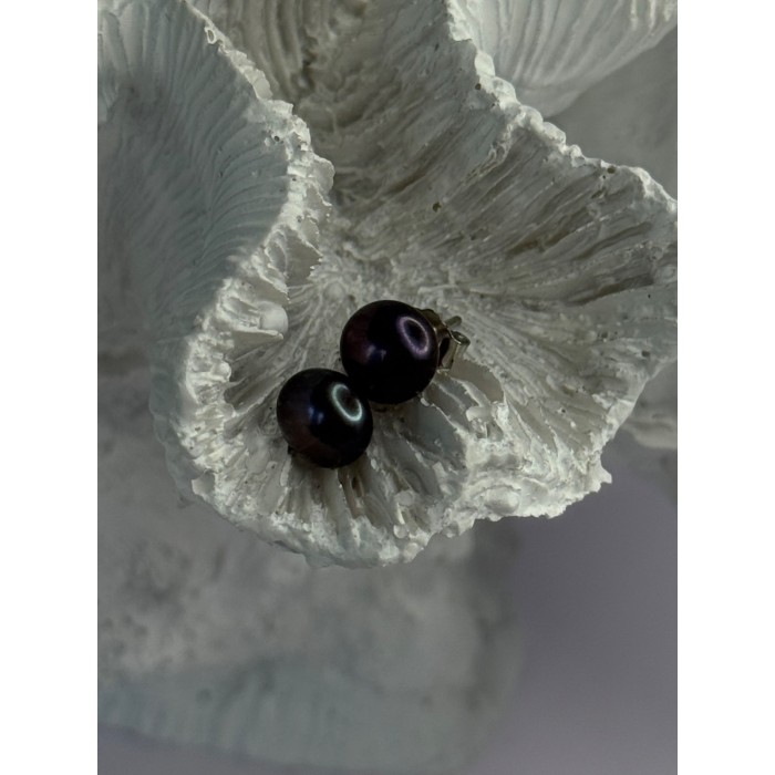 925 Sterling Silver Black Pearl Earrings Length 0.30 Inch