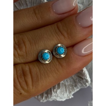 925 Sterling Silver Turquoise Stud Earrings Length 0.30 Inch