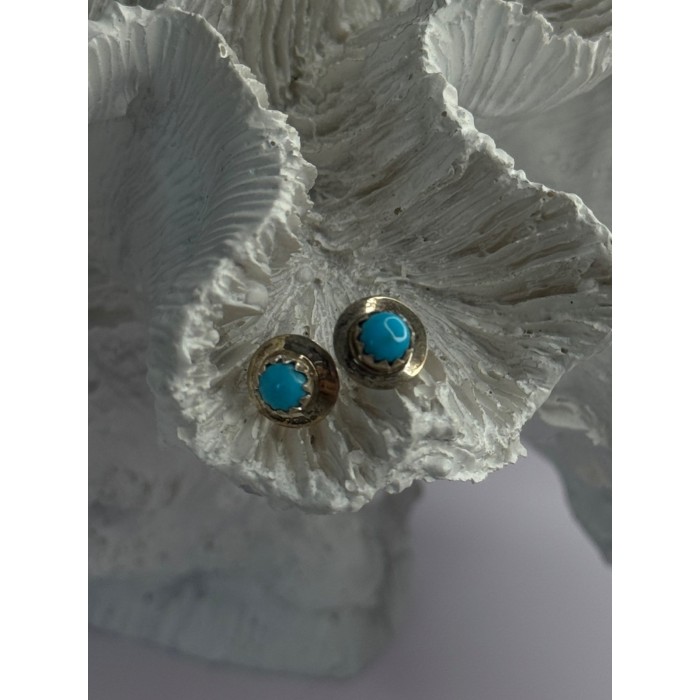 925 Sterling Silver Turquoise Stud Earrings Length 0.30 Inch