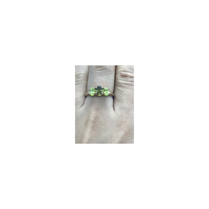 925 Sterling Silver Gold Plated Peridot Ring Size 8