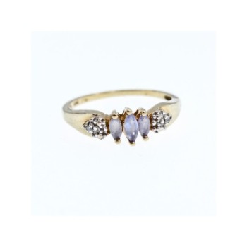 10K YELLOW GOLD TANZANITE & DIAMONDS RING SIZE 7