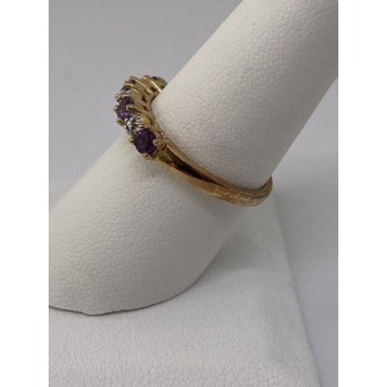 925 Sterling Silver Vermeil Amethyst & Diamond Ring Size 8