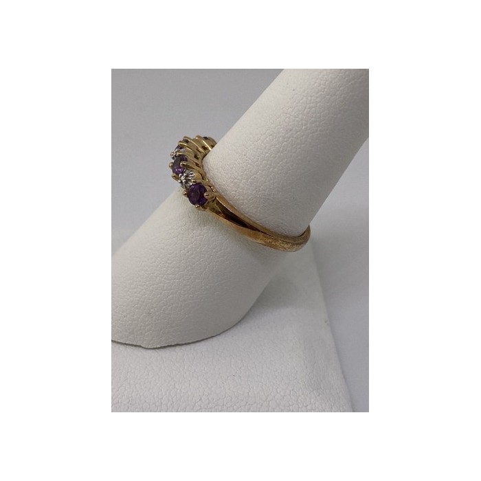 925 Sterling Silver Vermeil Amethyst & Diamond Ring Size 8