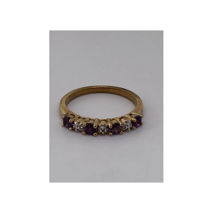 925 Sterling Silver Vermeil Amethyst & Diamond Ring Size 8
